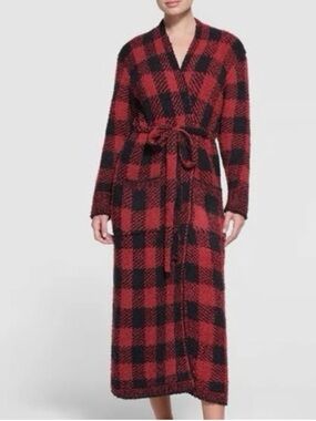 SKIMS Buffalo Plaid Knit Belted Robe - Red & Black- Large Extra Large